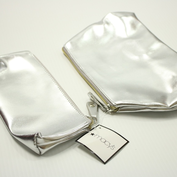 Macy's Two Piece Silver Pouch Makeup Bag Set - Picture 6 of 7